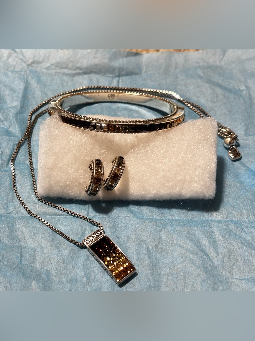 Brighton Spectrum Amber Crystal Necklace Bracelet & Hoop Earrings 3-Piece Set